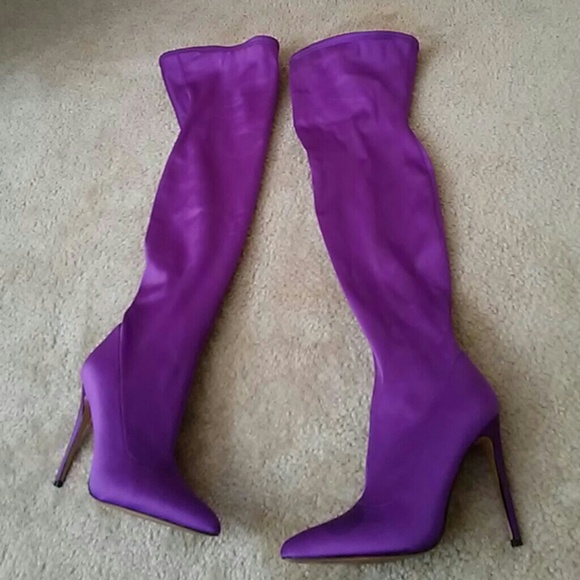 purple knee high boots